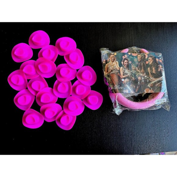 20 Mini Cowgirl Hats + Pink Headband | Bachelorette Bottle Toppers & Party Decor - Picture 1 of 6